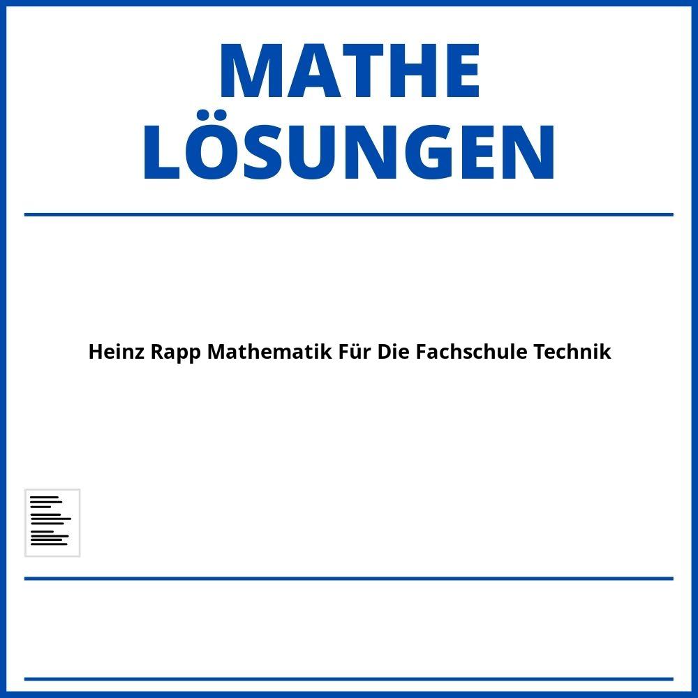 Heinz Rapp Mathematik Für Die Fachschule Technik Lösungen Pdf